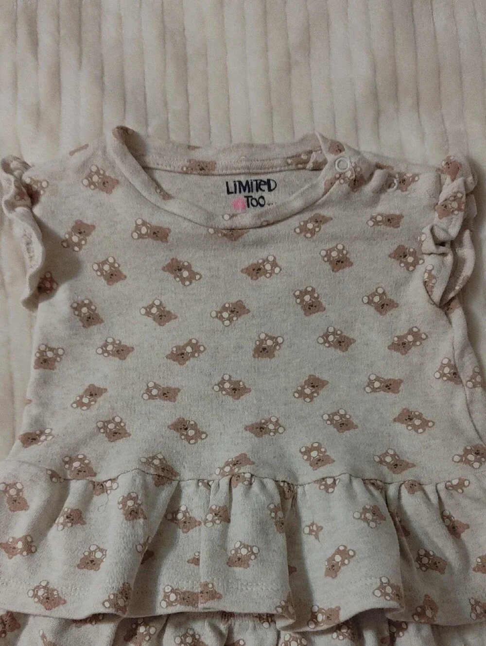 Limited Too Cream and Light Brown Bear Print Matching Set - Picture 3 of 4